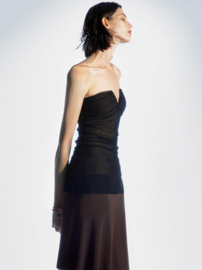 commonce net Black V-neck Mesh Ruched Women&