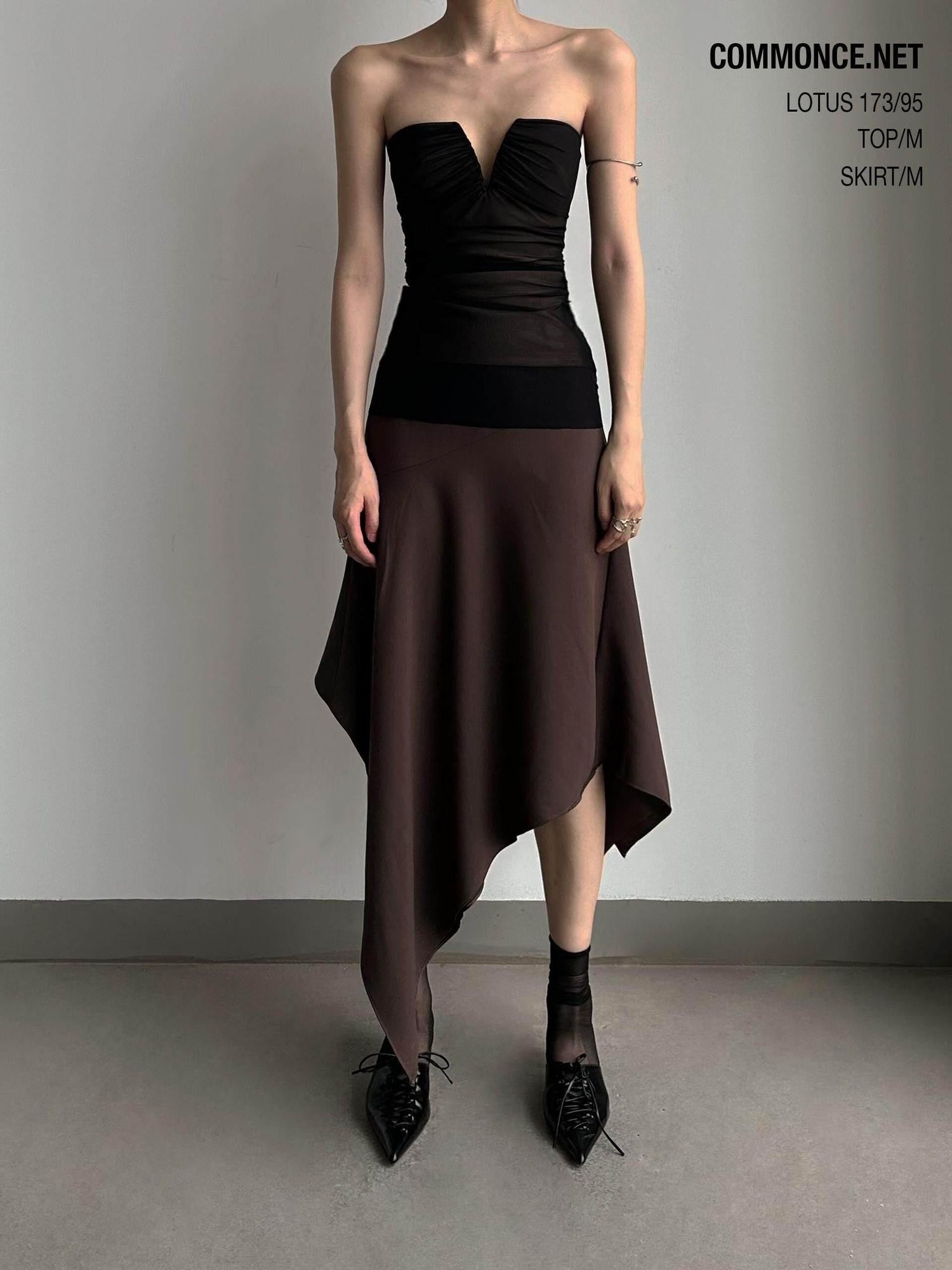 commonce net Black V-neck Mesh Ruched Women&