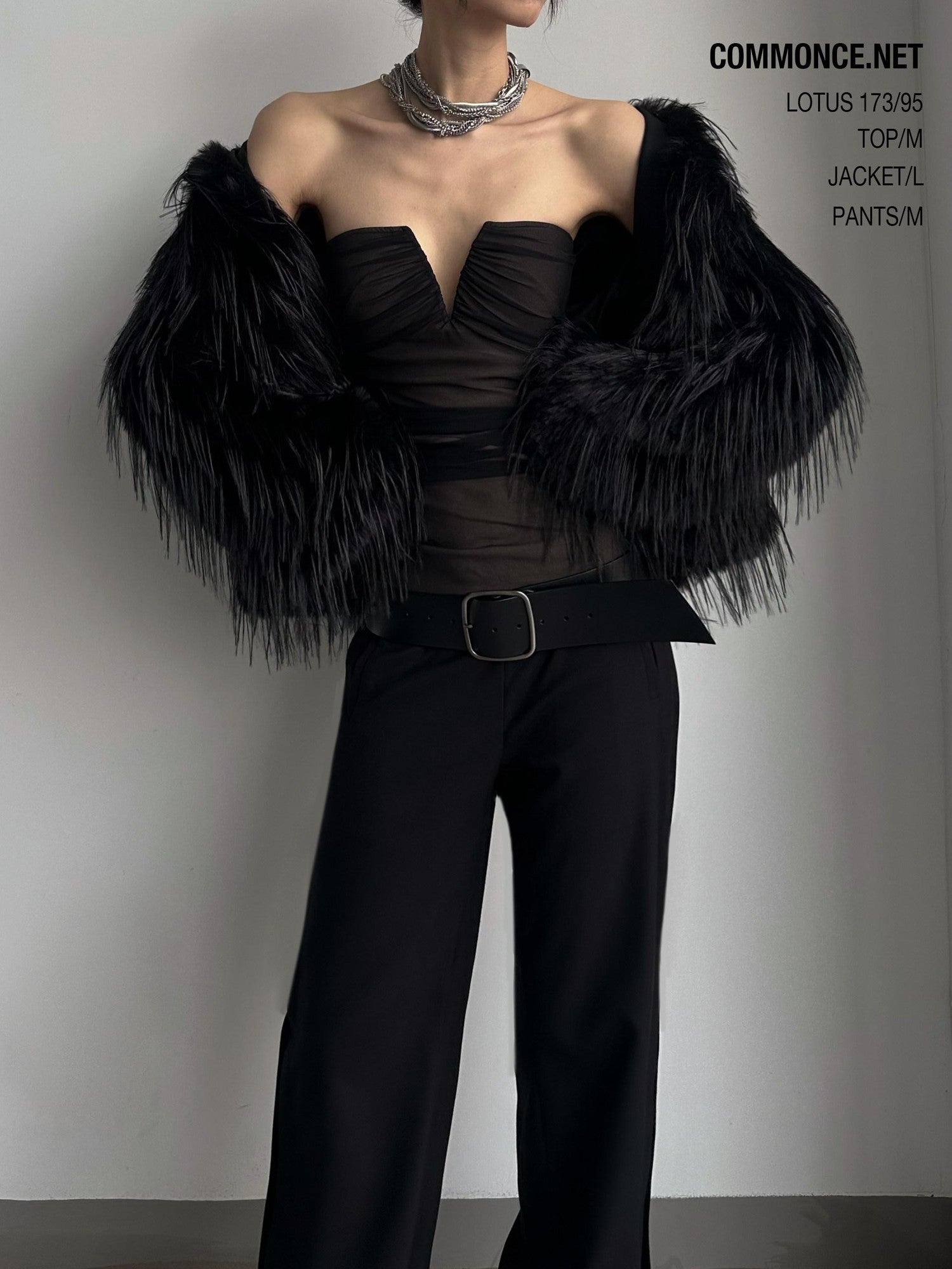 commonce net Black V-neck Mesh Ruched Women&