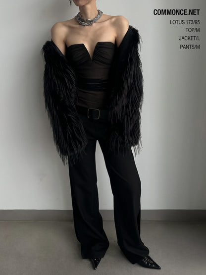 commonce net Black V-neck Mesh Ruched Women&