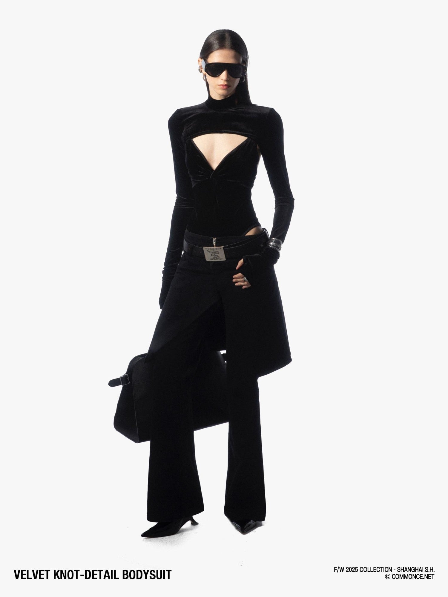 commonce net Black Velvet Knotted Straight Tube Women&