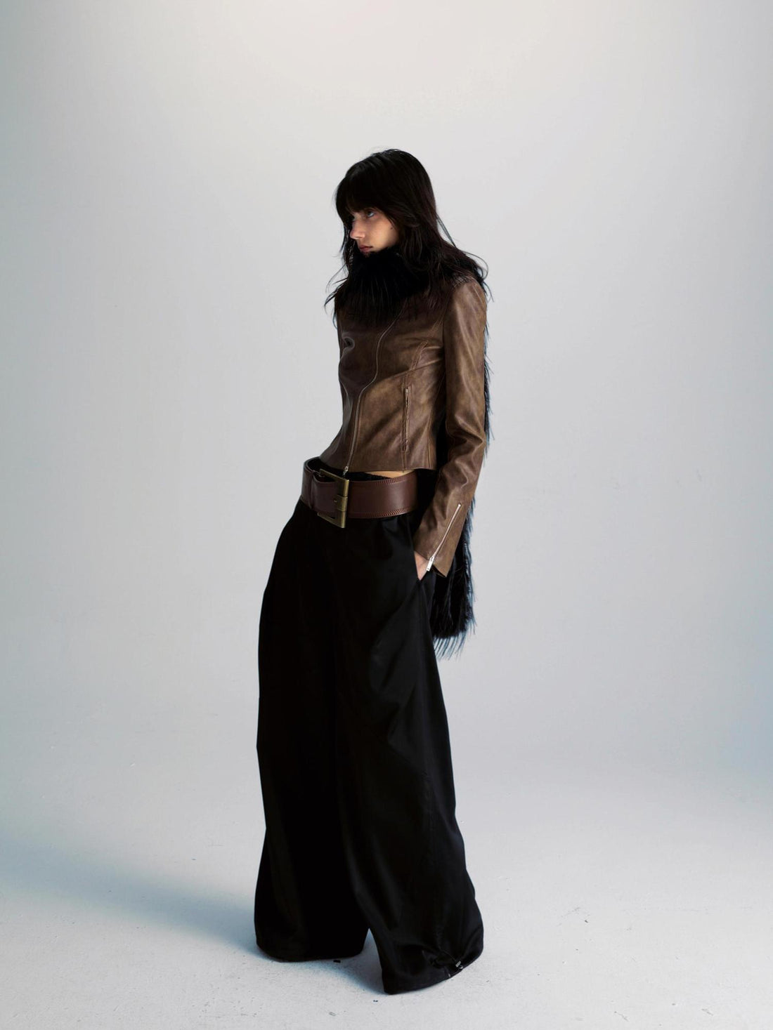 commonce net Black Wide Leg Pleated Pants with Drawstring Hem