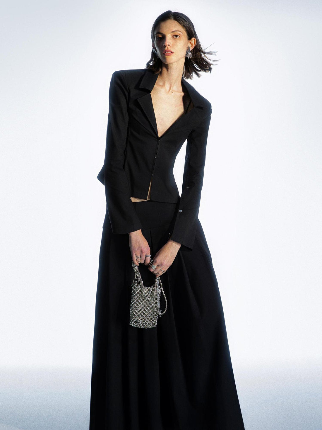 commonce net Blazer Collar Fitted Shirt Jacket