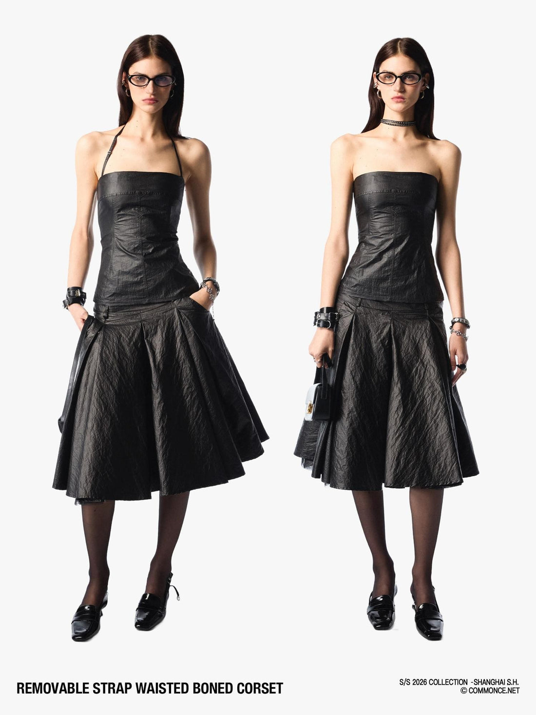 commonce net Boned Waist Cinching Zipper Removable Straps Women&