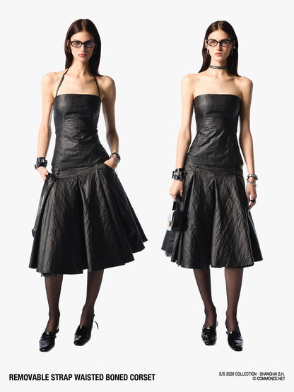 commonce net Boned Waist Cinching Zipper Removable Straps Women&