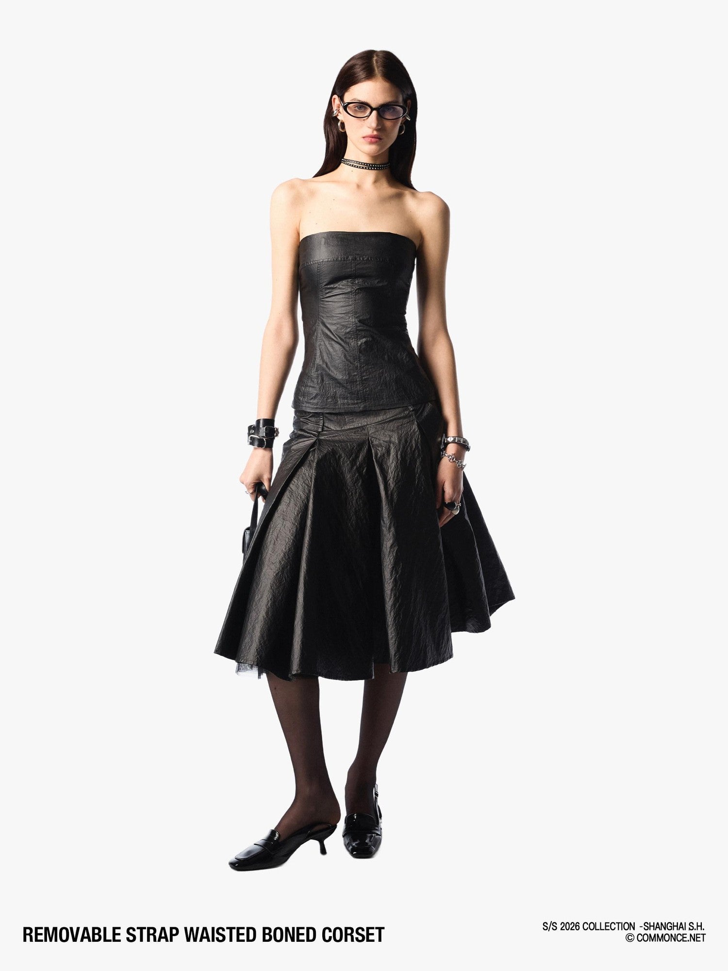 commonce net Boned Waist Cinching Zipper Removable Straps Women&