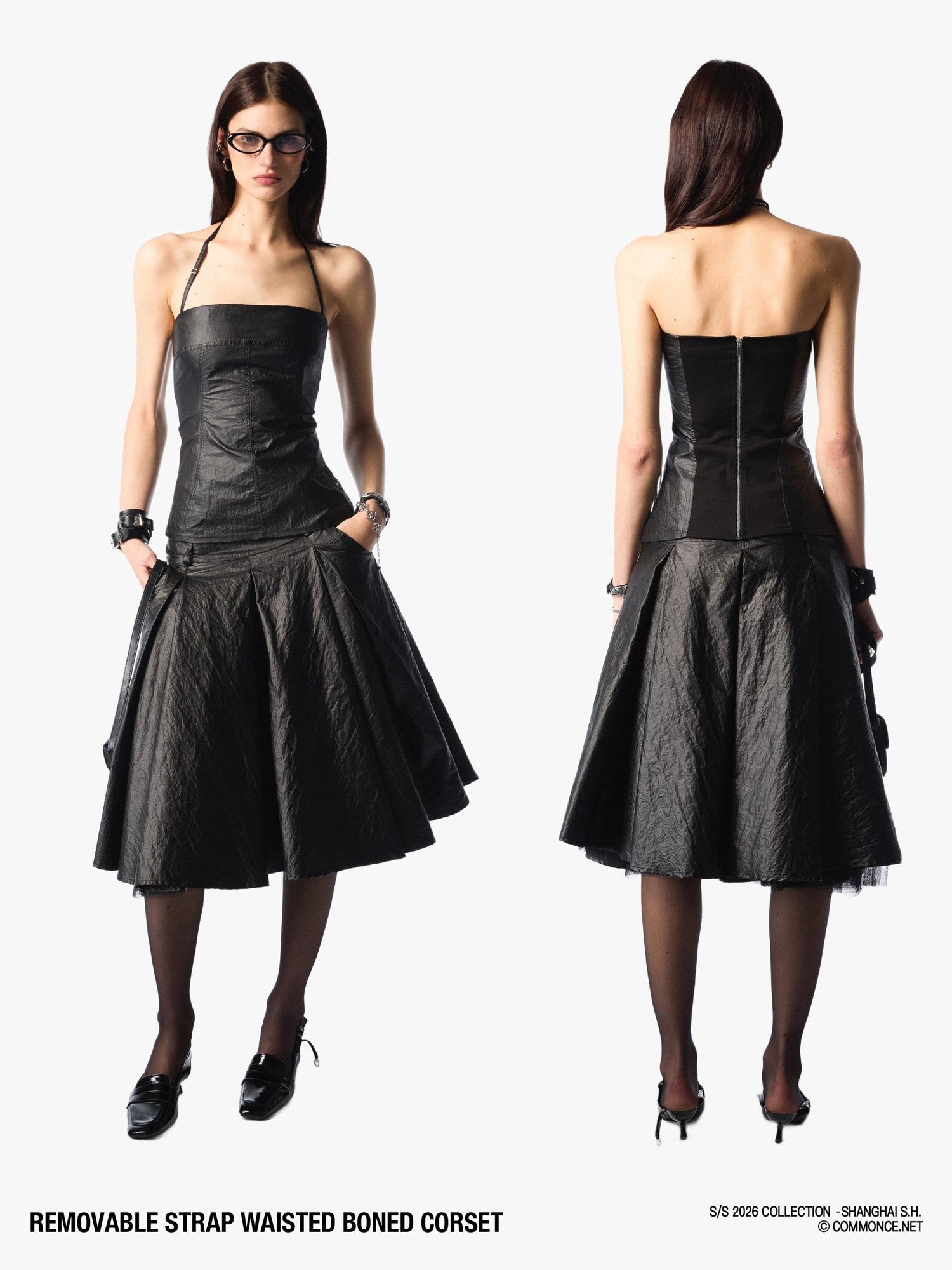 commonce net Boned Waist Cinching Zipper Removable Straps Women&