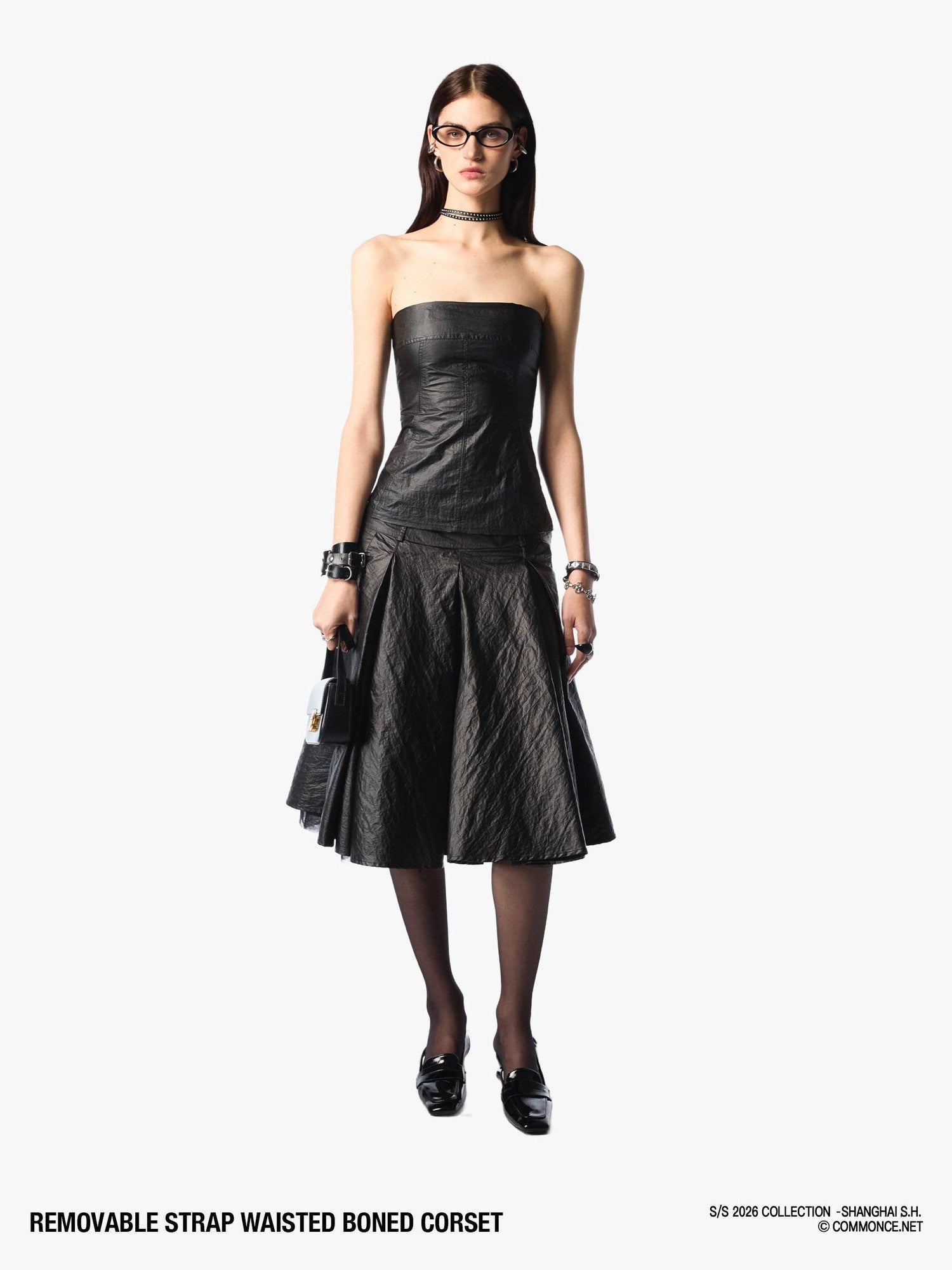 commonce net Boned Waist Cinching Zipper Removable Straps Women&