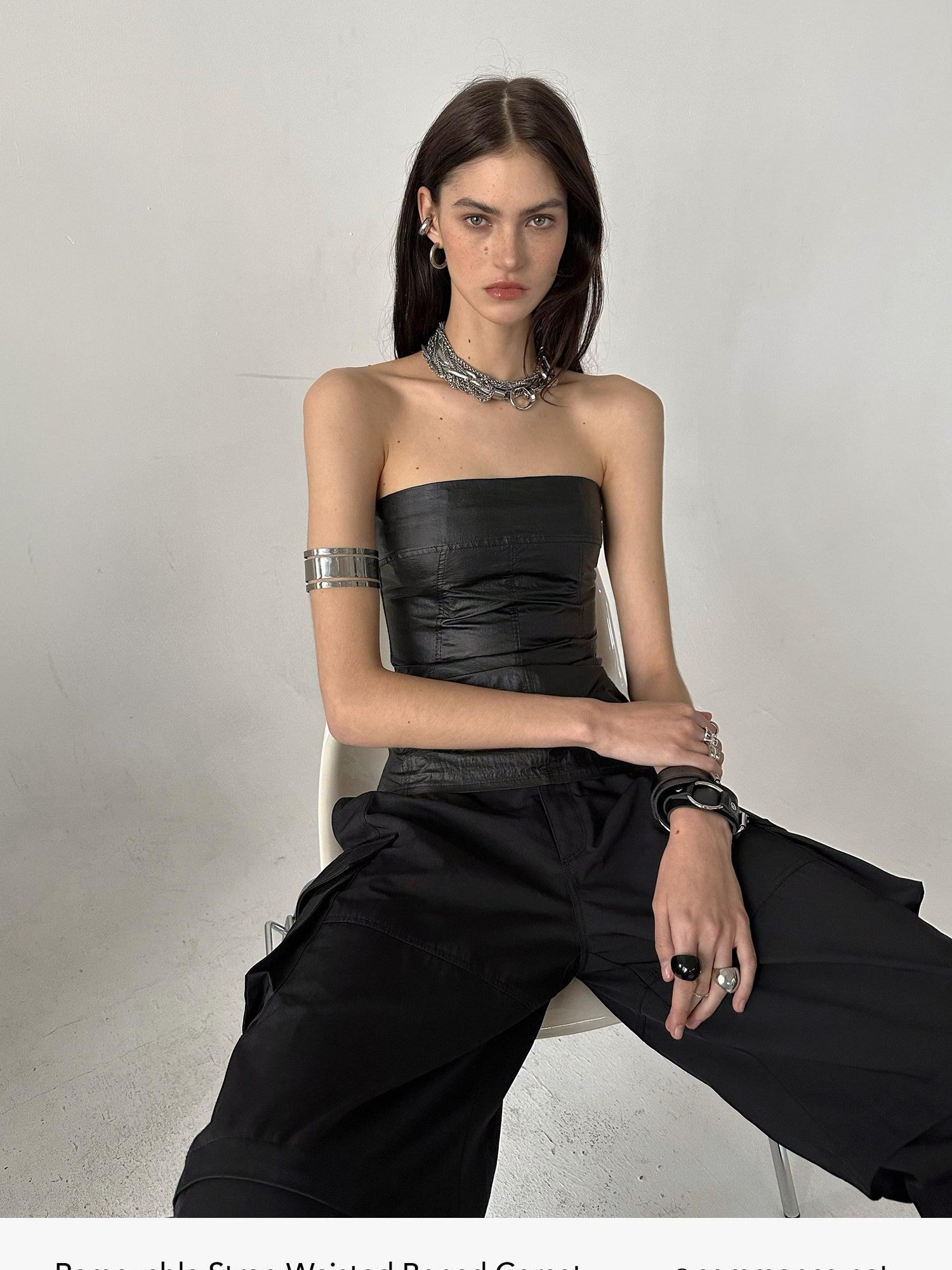 commonce net Boned Waist Cinching Zipper Removable Straps Women&