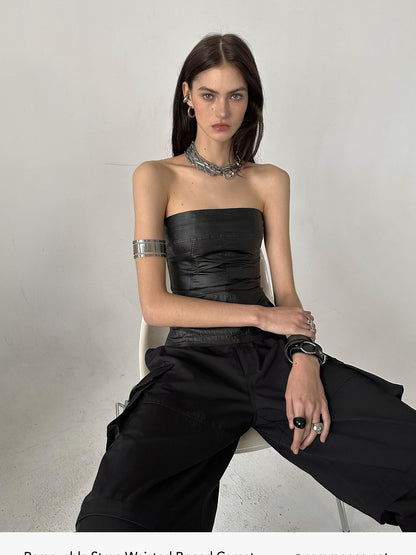 commonce net Boned Waist Cinching Zipper Removable Straps Women&