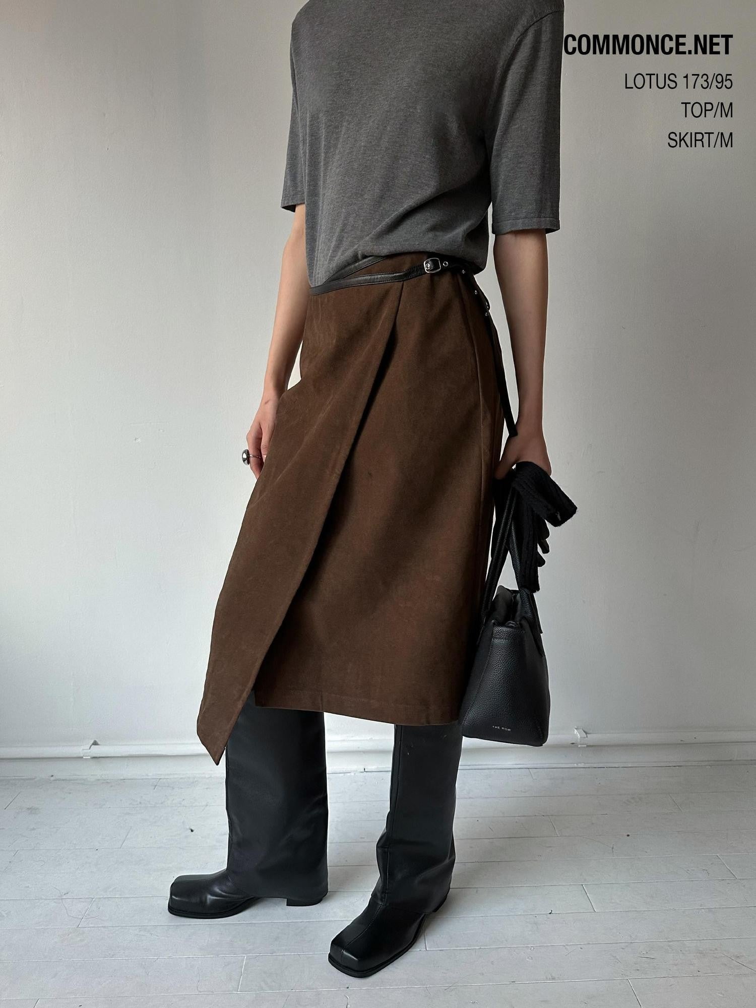 commonce net Brown Distressed Asymmetric One Piece Mid Waist Belted Women&