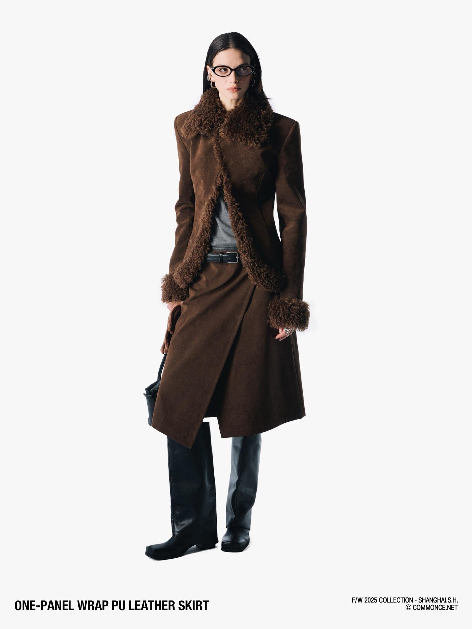 commonce net Brown Distressed Asymmetric One Piece Mid Waist Belted Women&