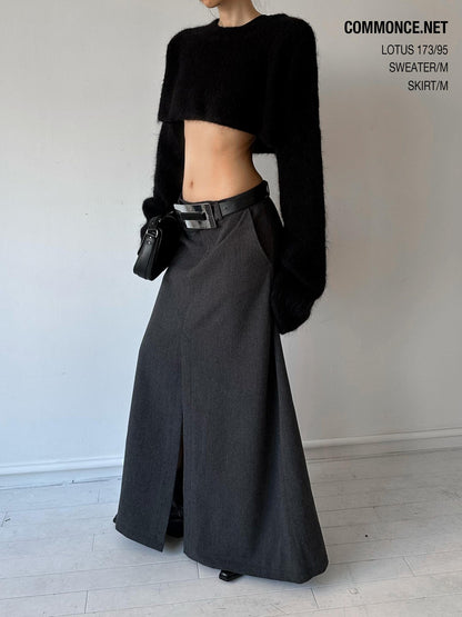 commonce net Brushed A Line Slit Adjustable Waist Women&