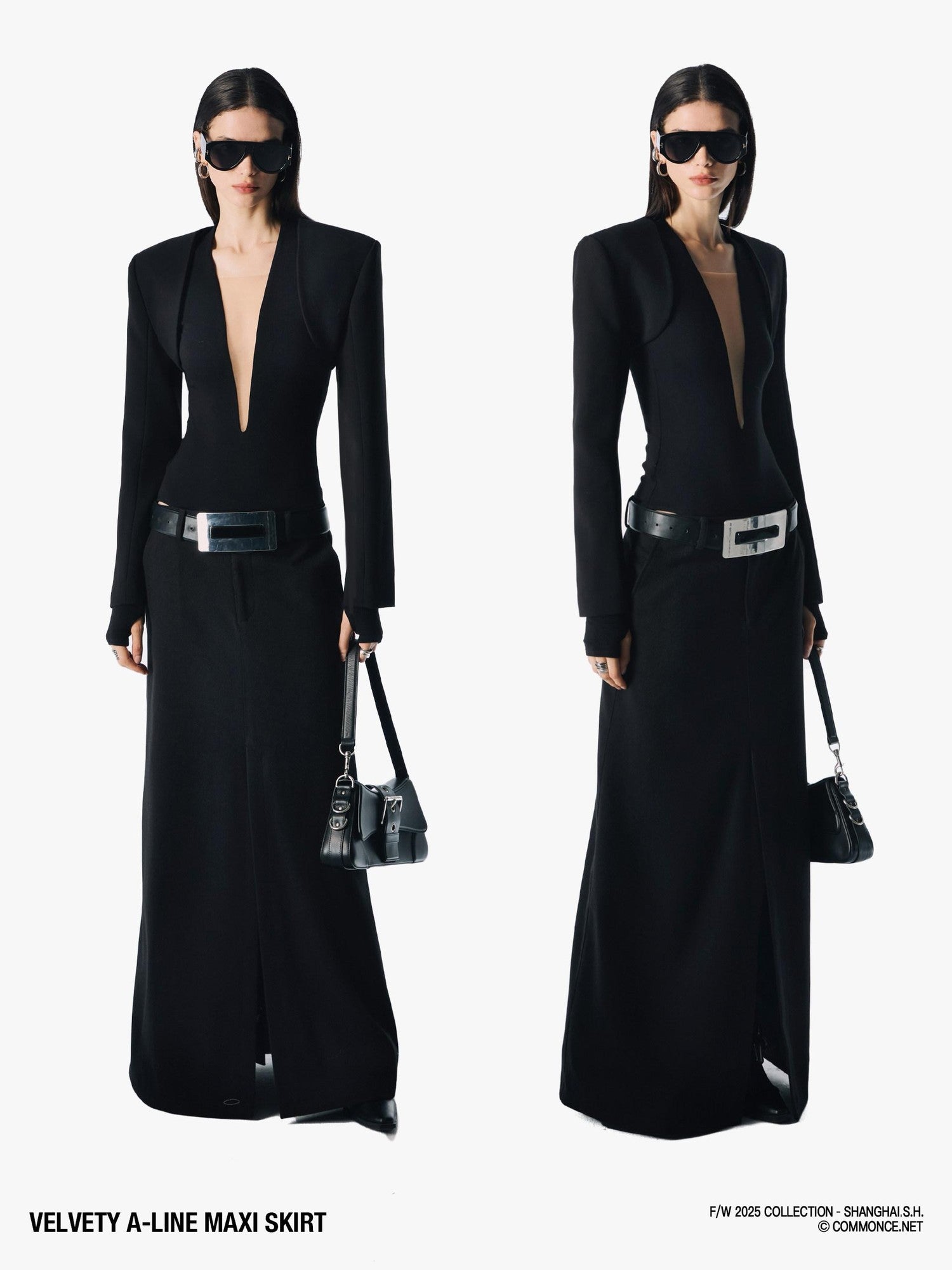 commonce net Brushed A Line Slit Adjustable Waist Women&