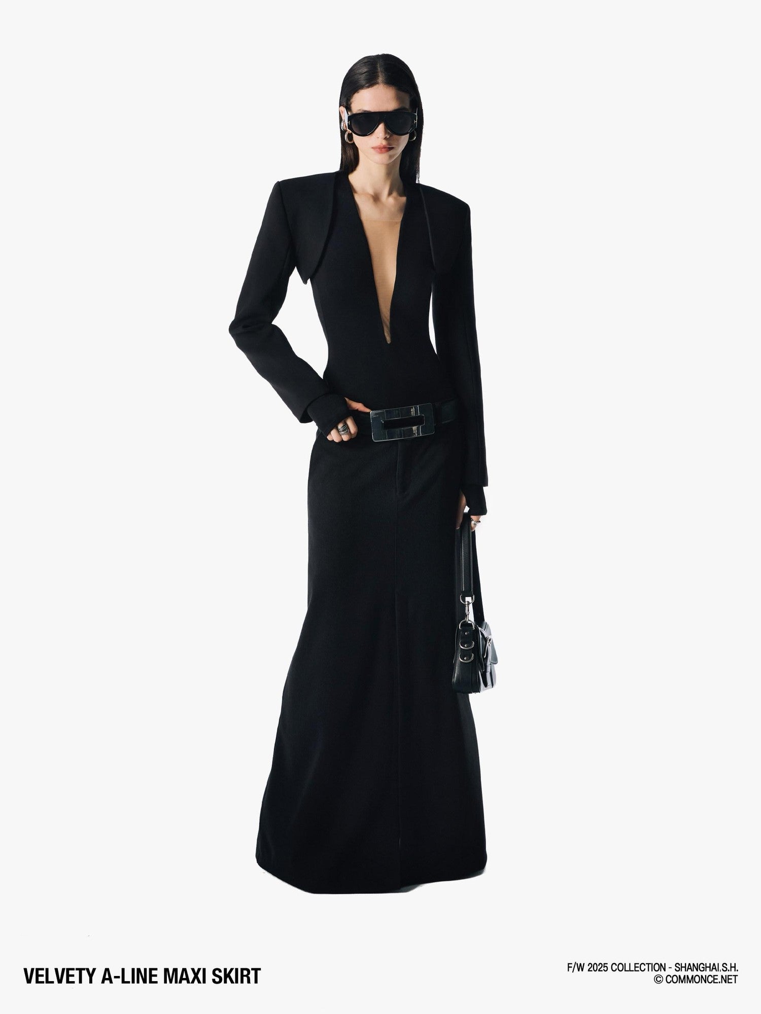 commonce net Brushed A Line Slit Adjustable Waist Women&