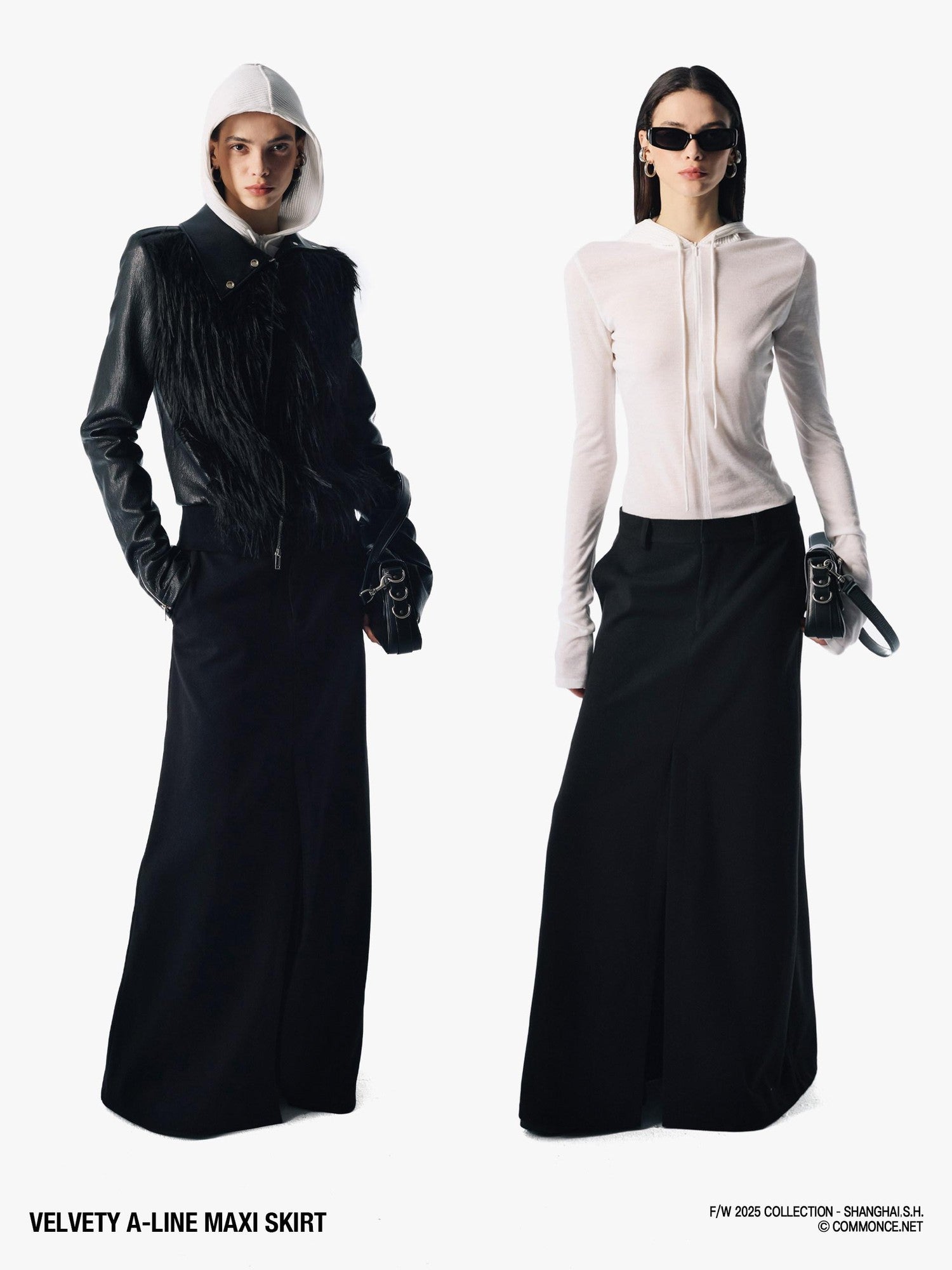 commonce net Brushed A Line Slit Adjustable Waist Women&
