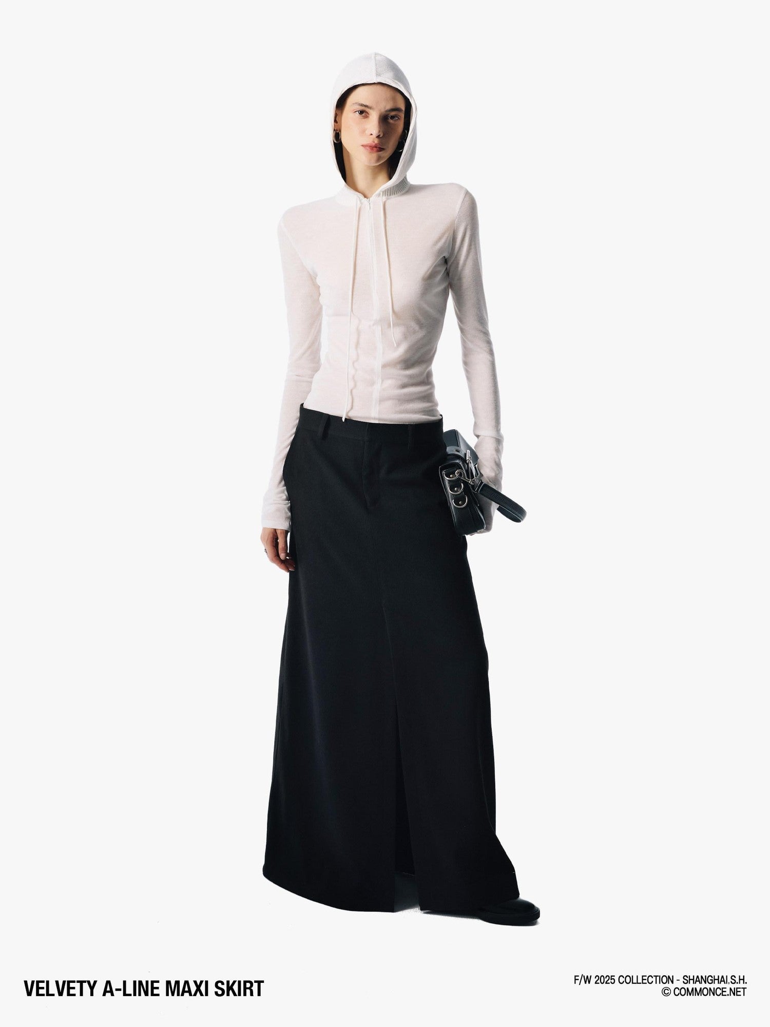 commonce net Brushed A Line Slit Adjustable Waist Women&