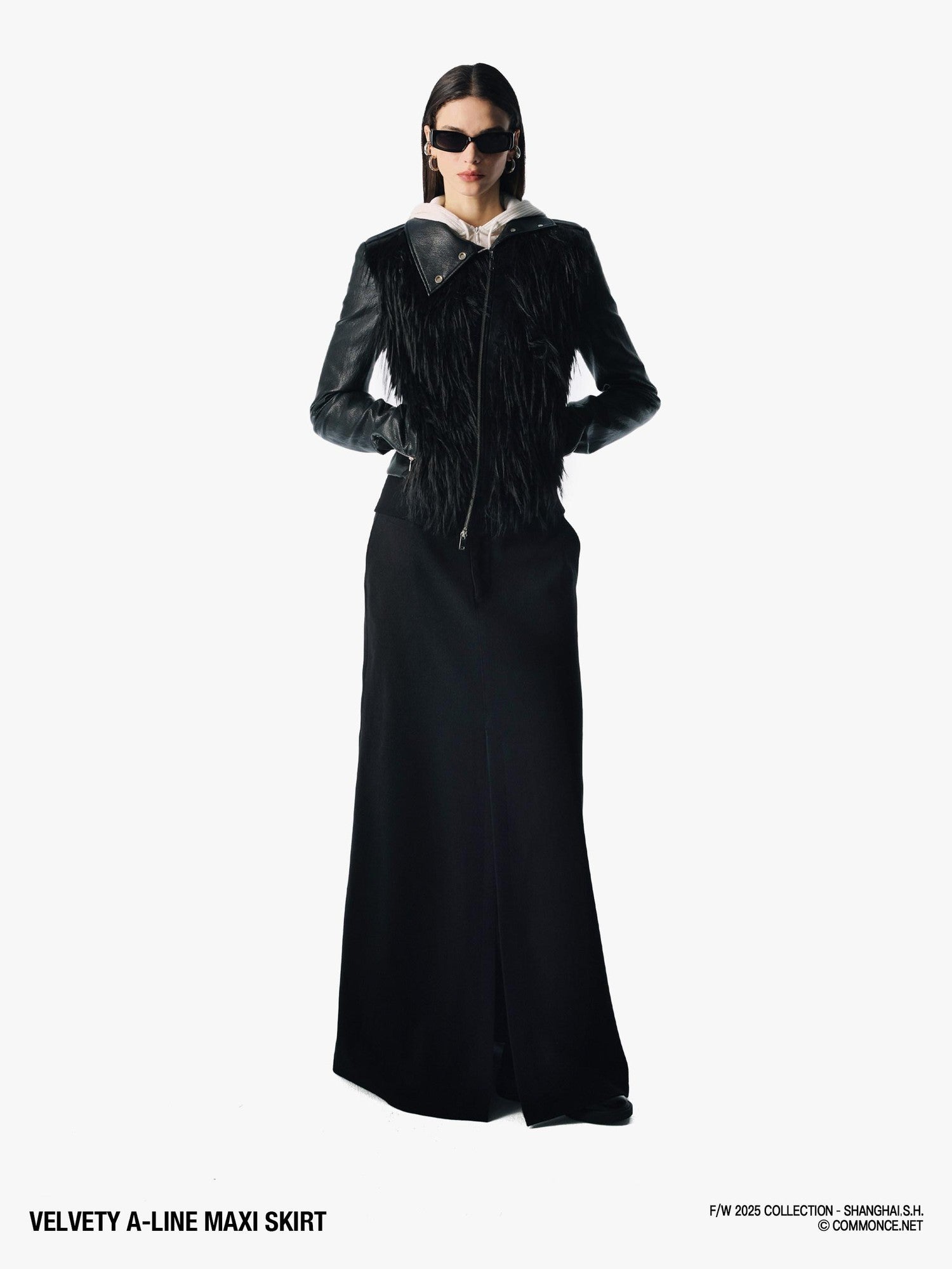 commonce net Brushed A Line Slit Adjustable Waist Women&
