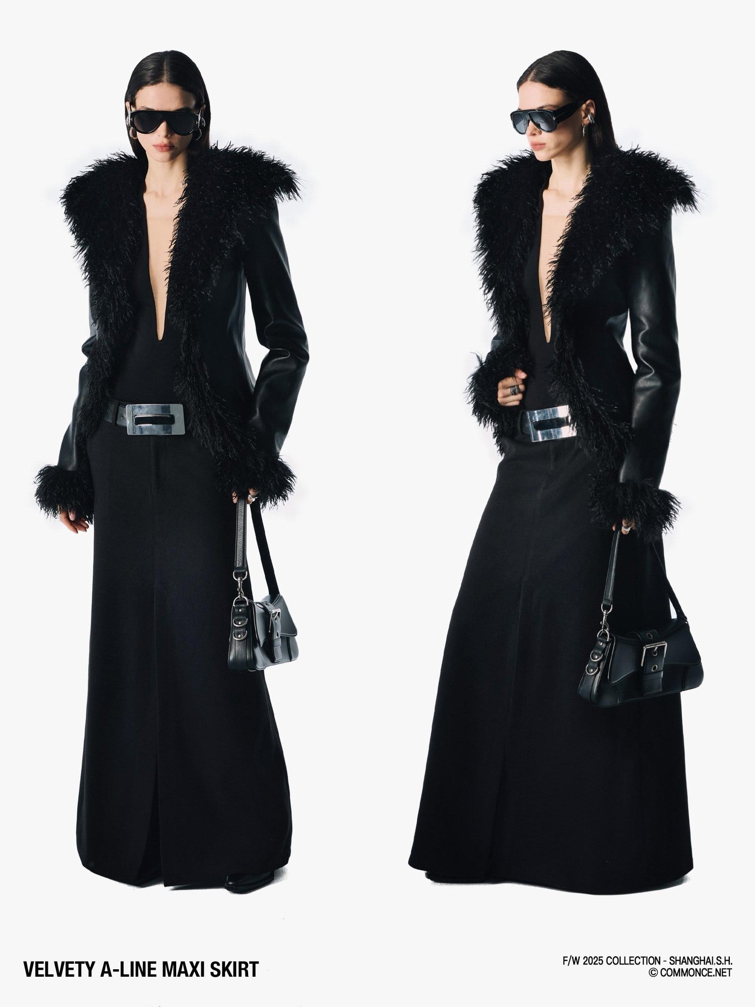 commonce net Brushed A Line Slit Adjustable Waist Women&