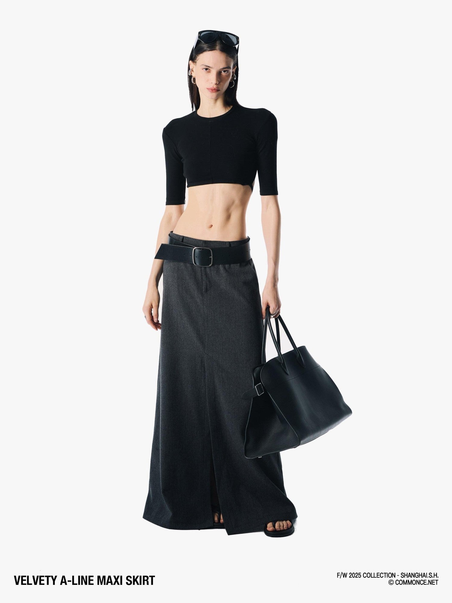commonce net Brushed A Line Slit Adjustable Waist Women&