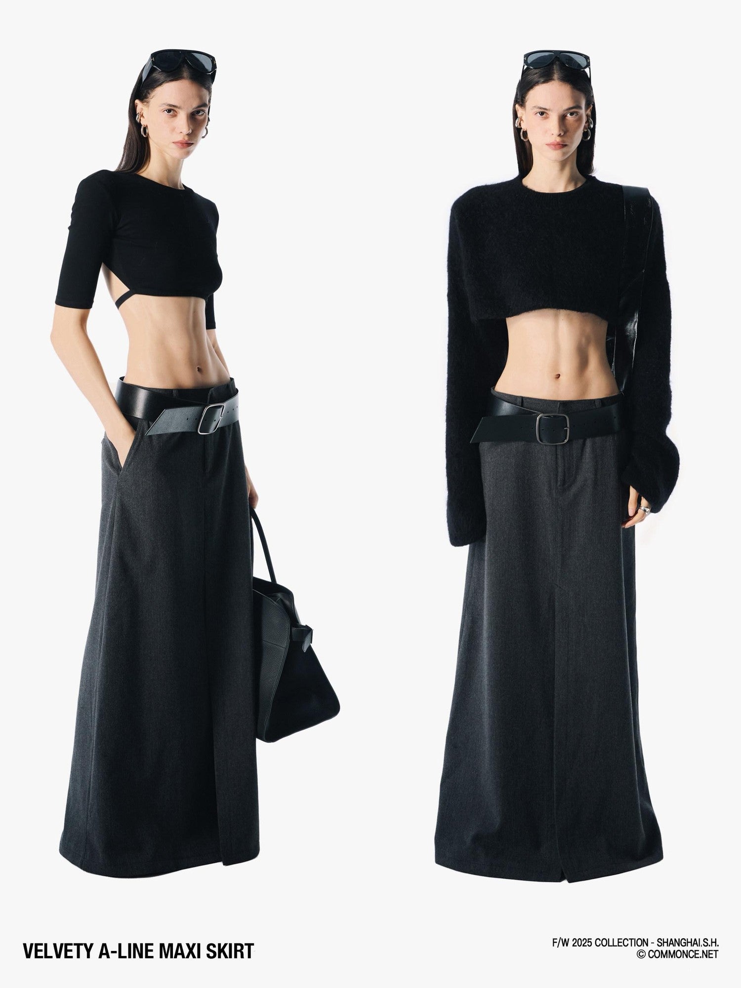 commonce net Brushed A Line Slit Adjustable Waist Women&