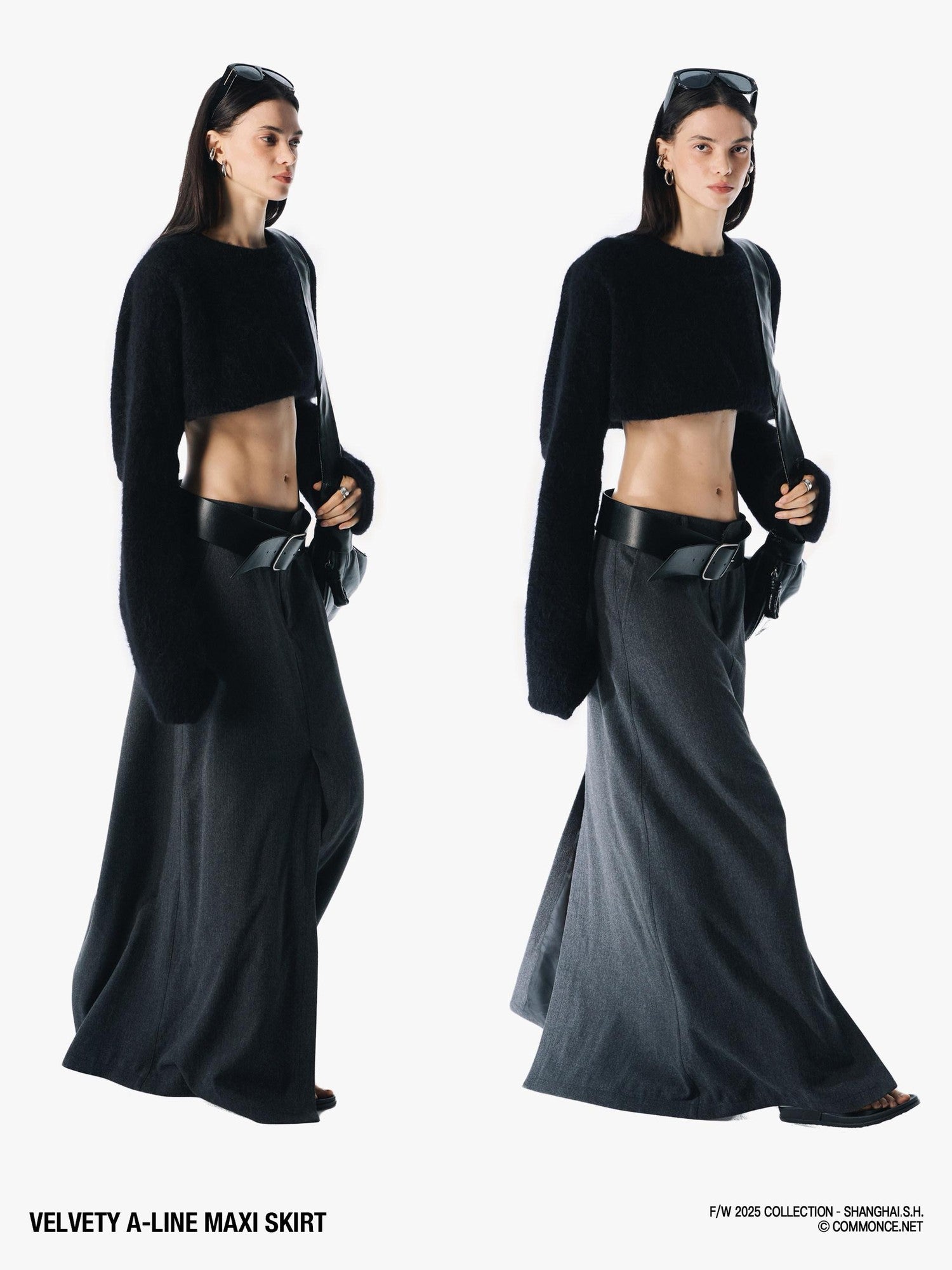 commonce net Brushed A Line Slit Adjustable Waist Women&