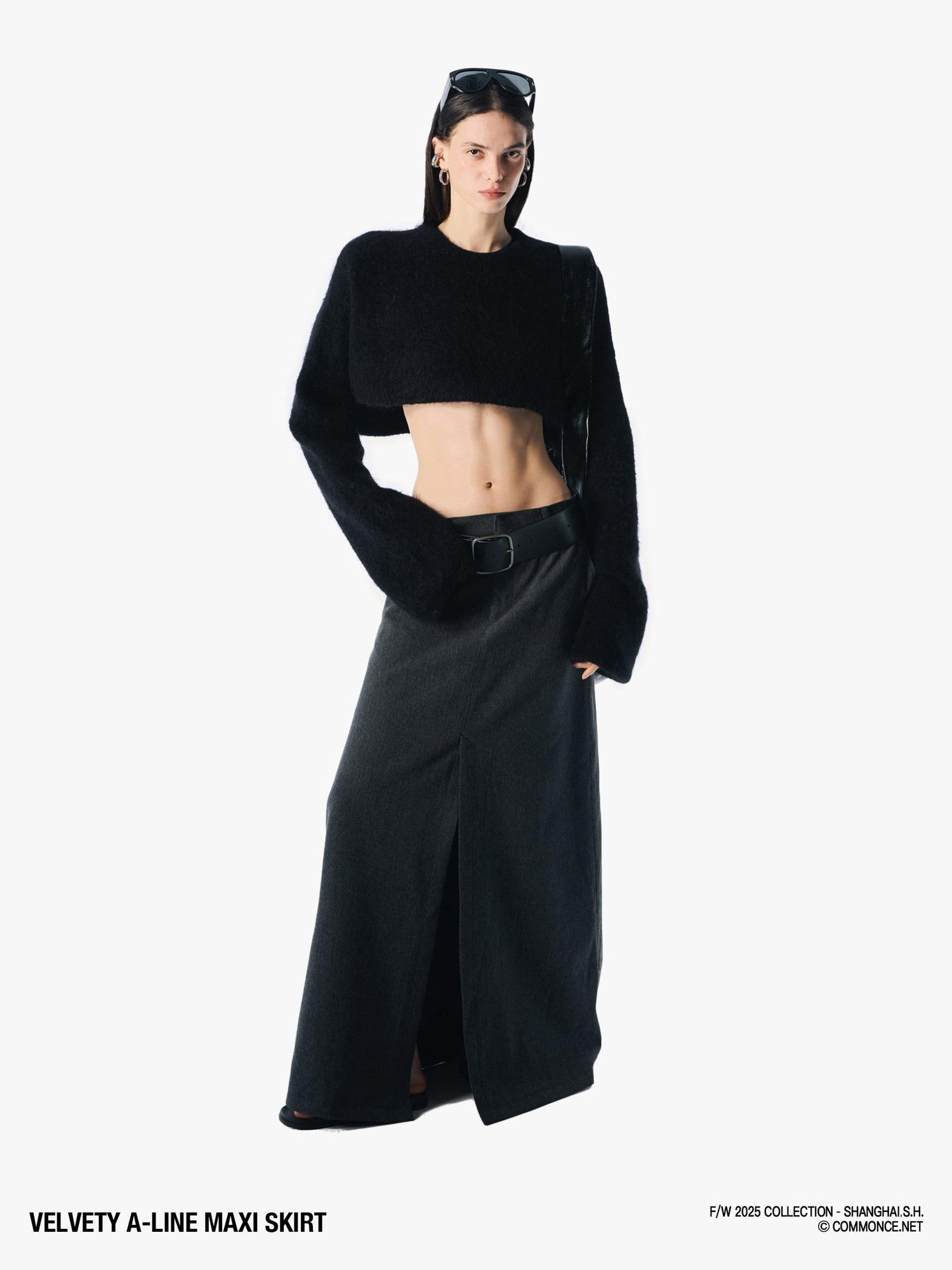 commonce net Brushed A Line Slit Adjustable Waist Women&