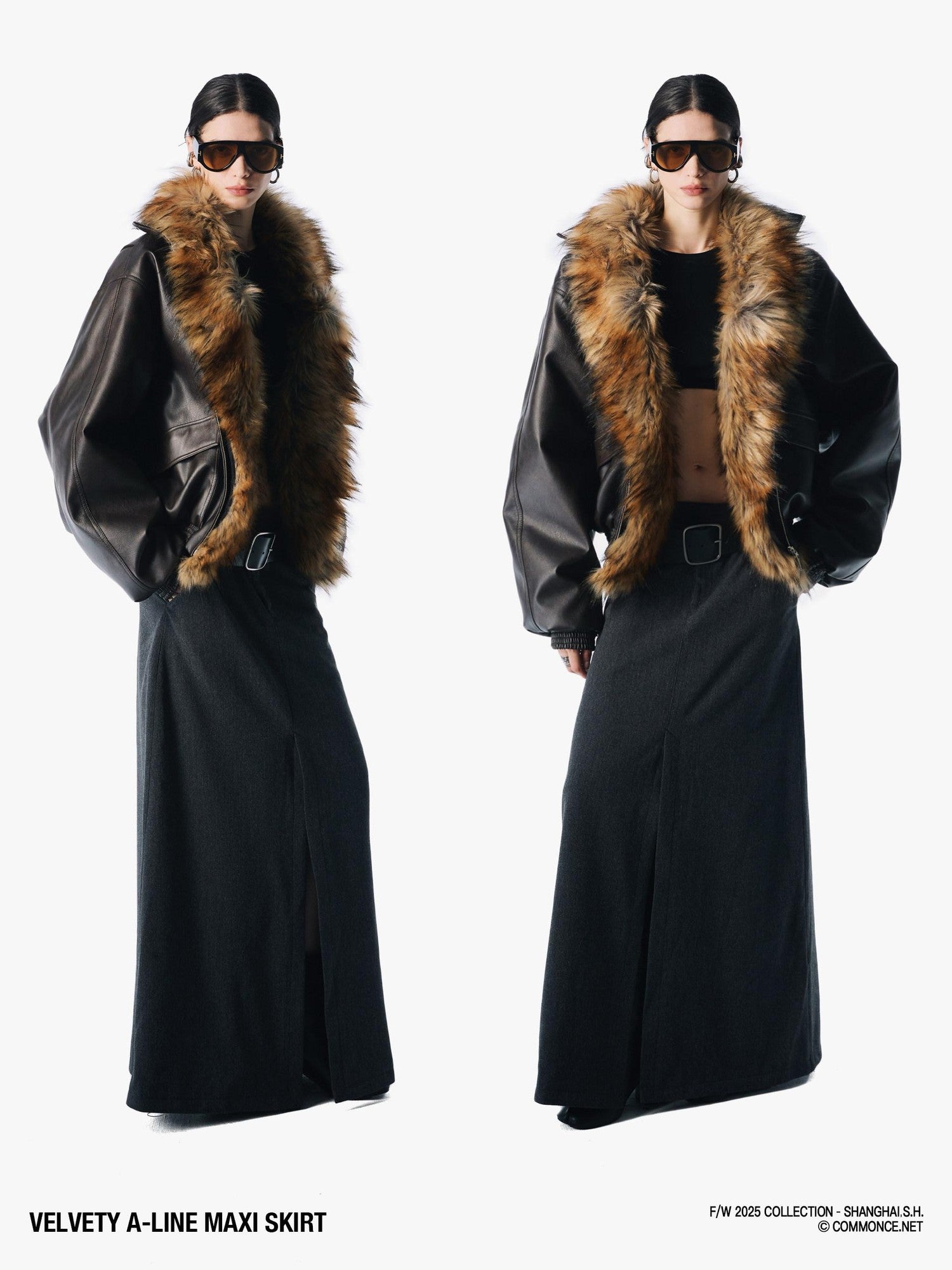 commonce net Brushed A Line Slit Adjustable Waist Women&