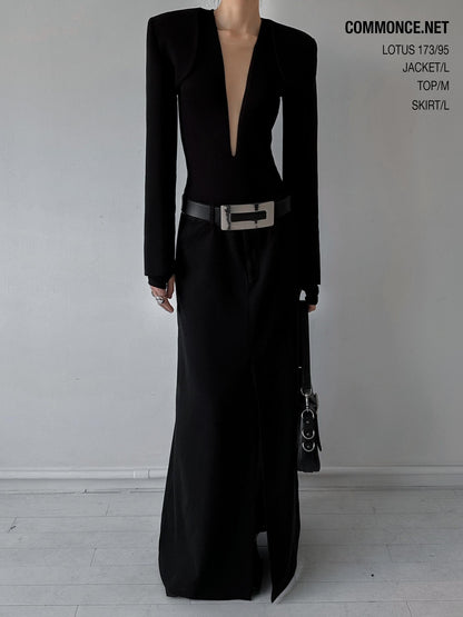 commonce net Brushed A Line Slit Adjustable Waist Women&