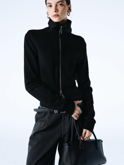 commonce net Coffee Detachable Fur Collar Diagonal Zipper Short Women&