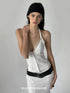 commonce_net_Cropped_Lace_Splice_Cinch_Waist_V-neck_Tie_Faux_Two_Piece_Women&