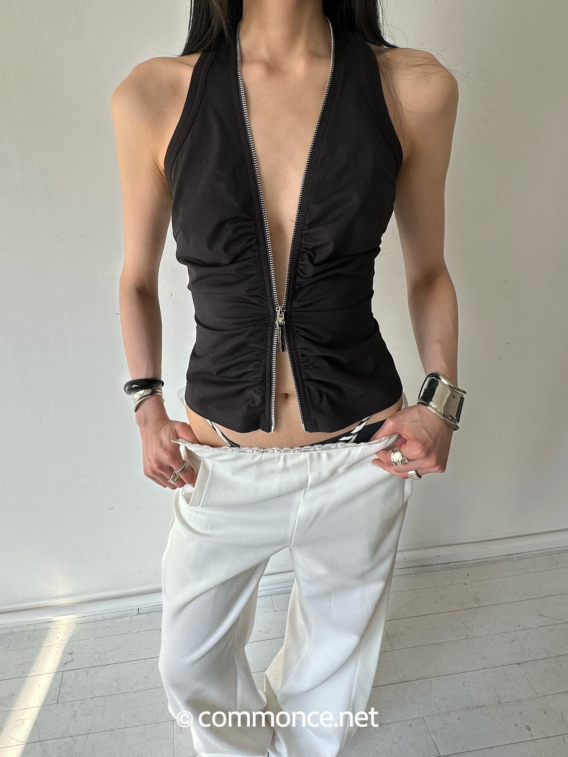 commonce_net_Cropped_Pleated_Double_Metal_Zipper_Racerback_Women&