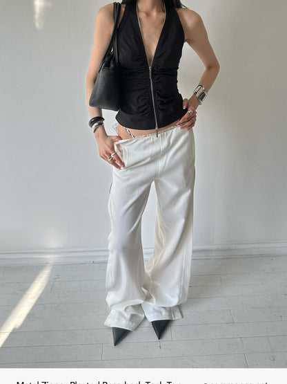 commonce net Cropped Pleated Double Metal Zipper Racerback Women&