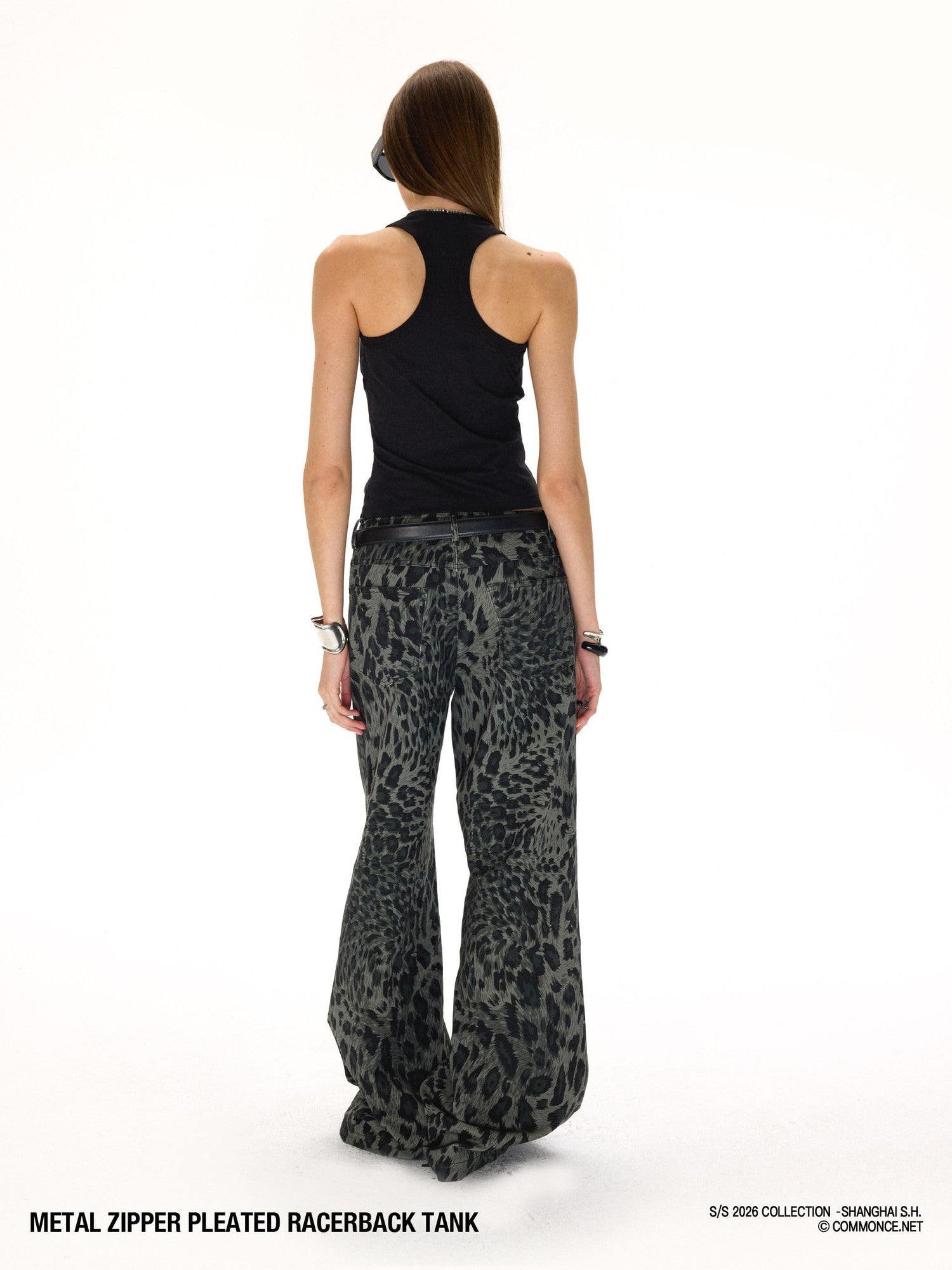 commonce net Cropped Pleated Double Metal Zipper Racerback Women&
