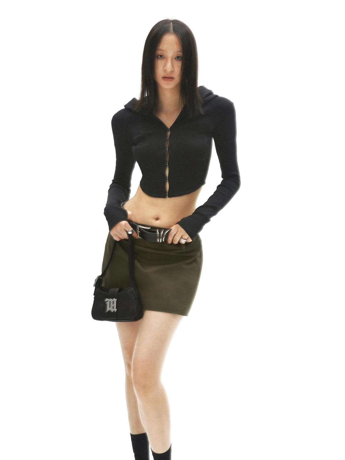 Curved Hem Hooded Knit Top