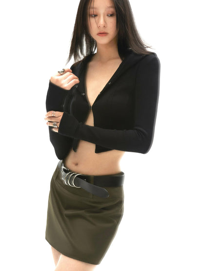 Curved Hem Hooded Knit Top