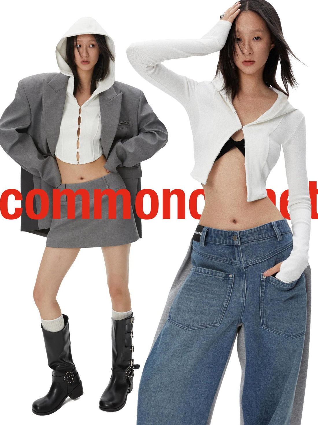 commonce net Curved Hem Split Hoodie Knit