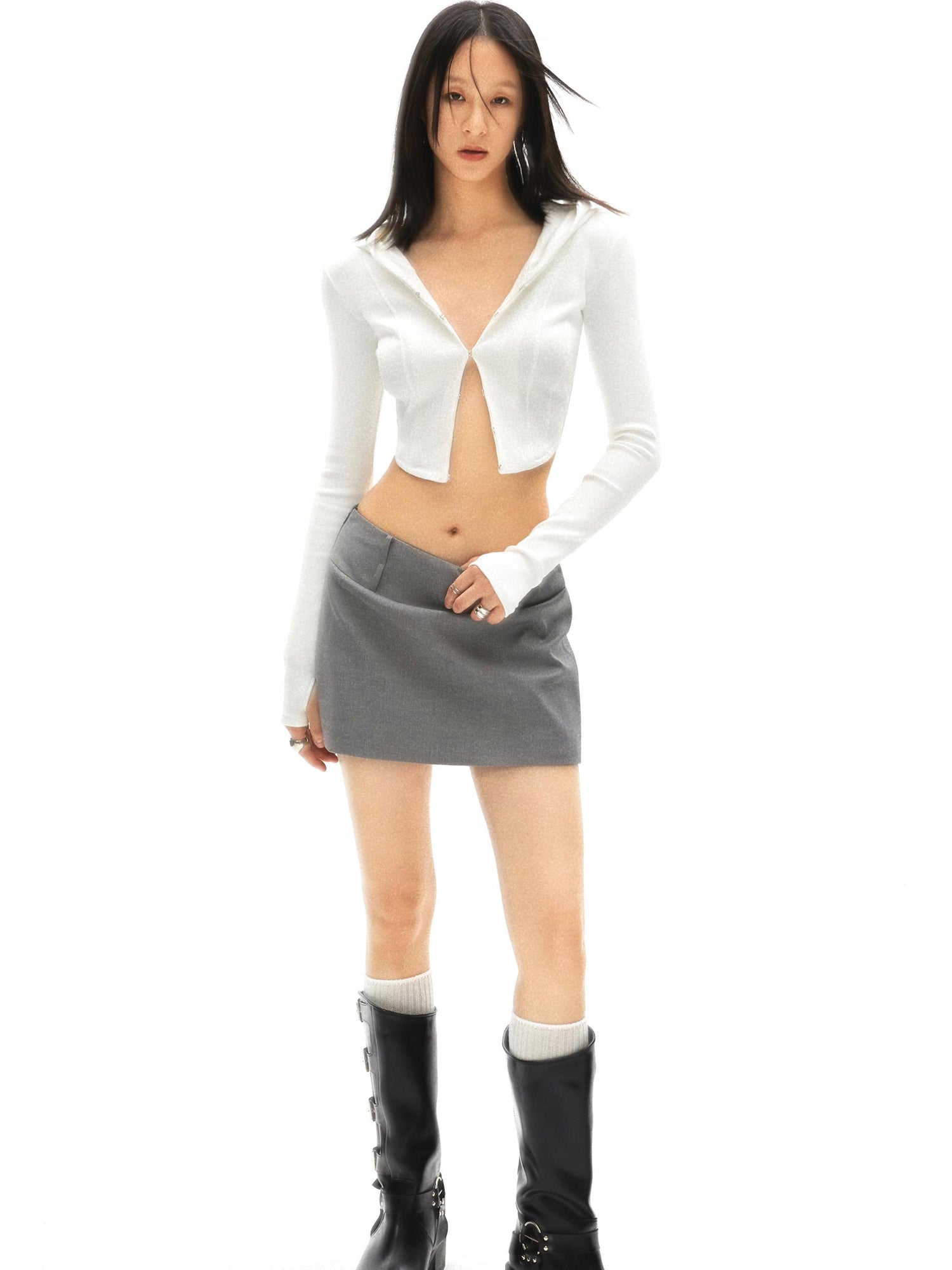 commonce net Curved Hem Split Hoodie Knit