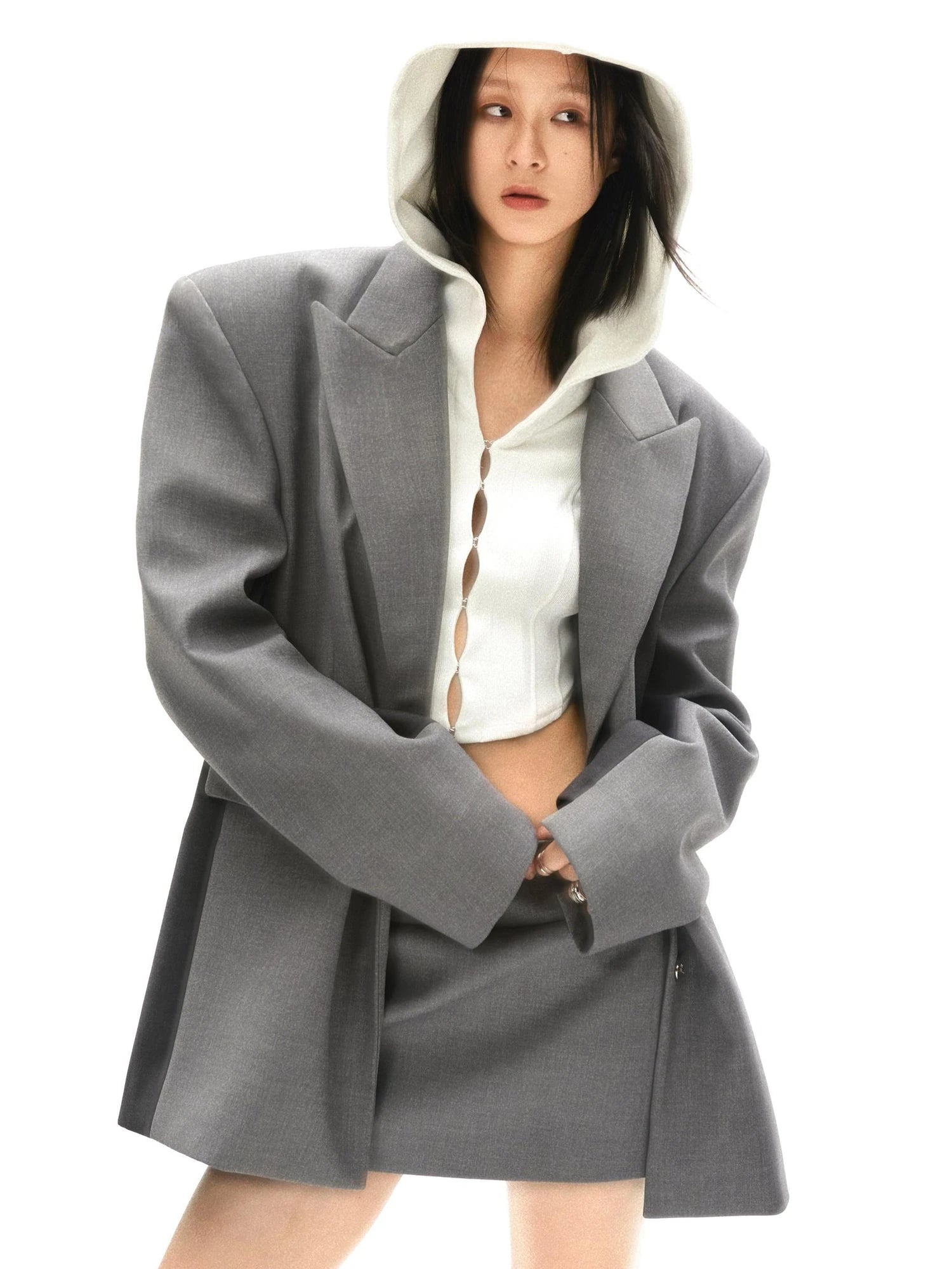 Curved Hem Split Hoodie Knit