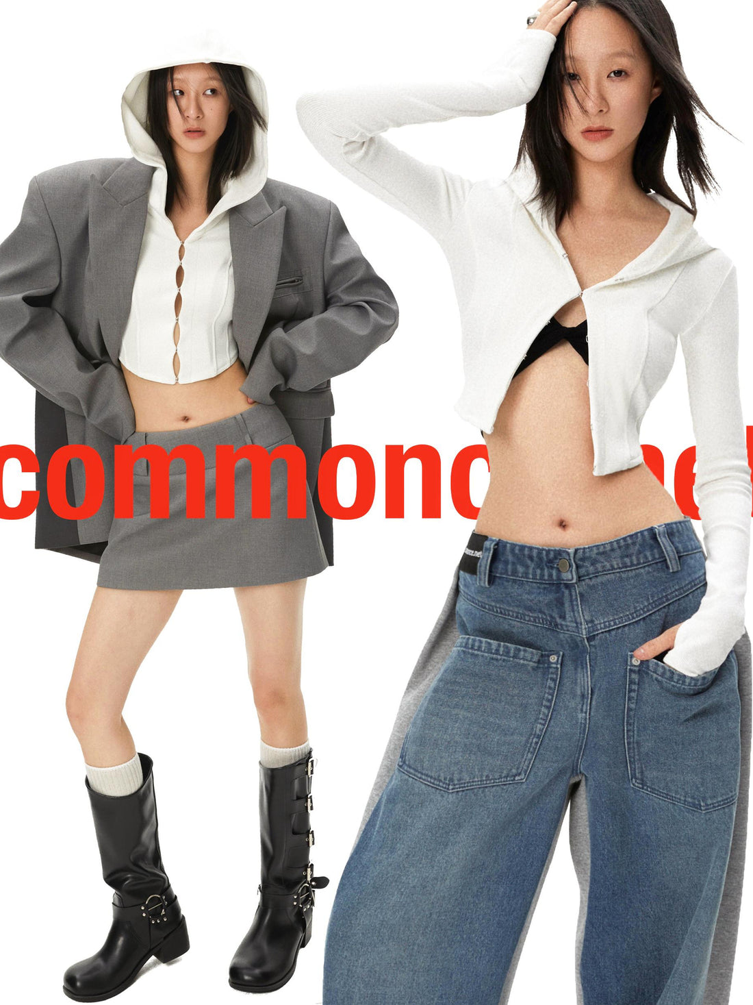 commonce net Curved Hem Split Hoodie Knit
