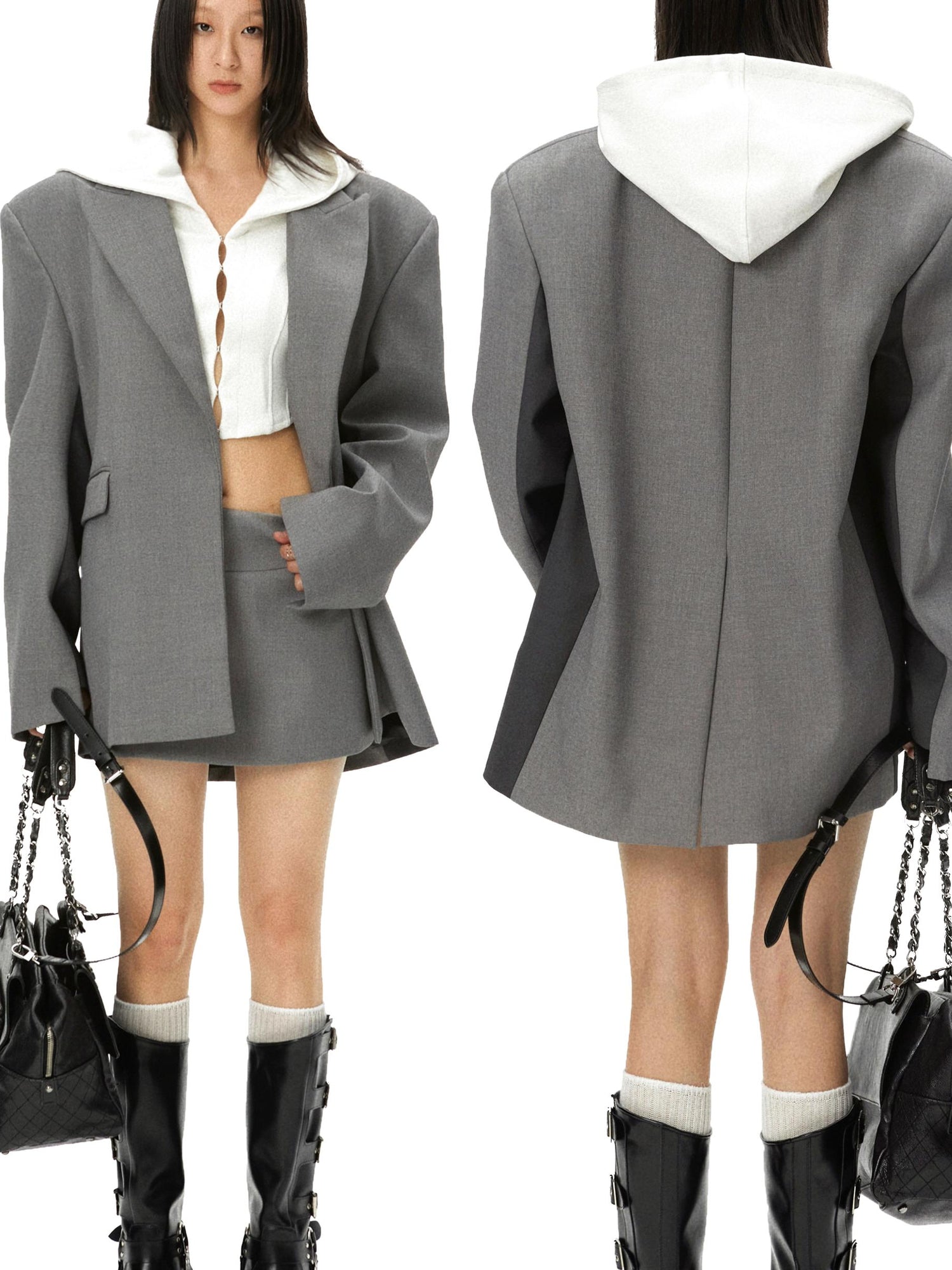 commonce net Curved Hem Split Hoodie Knit