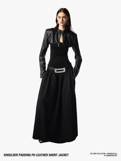 commonce net Dark Padded Shoulders Stand Collar Zipper Women&
