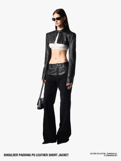 commonce net Dark Padded Shoulders Stand Collar Zipper Women&