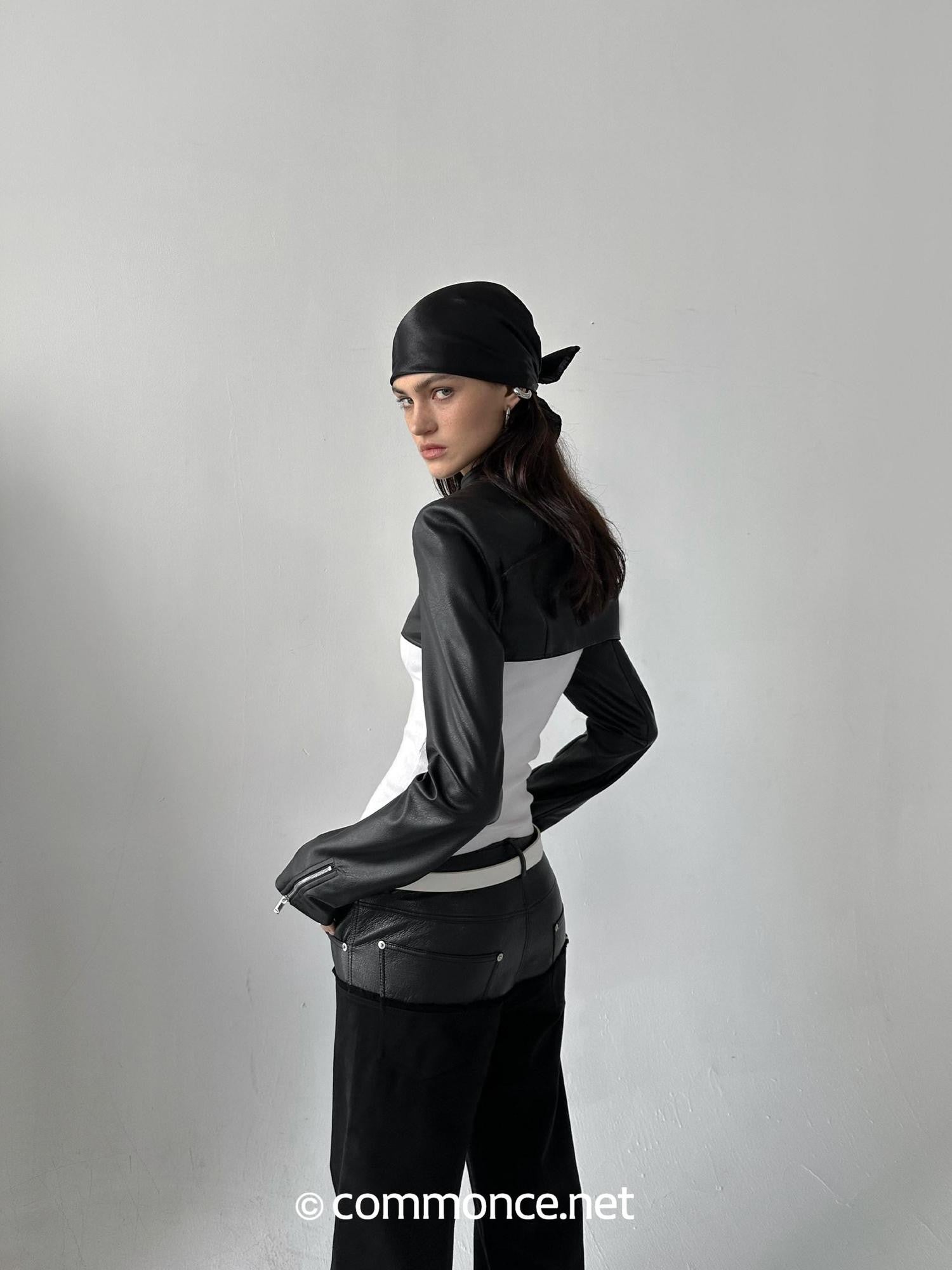 commonce net Dark Padded Shoulders Stand Collar Zipper Women&