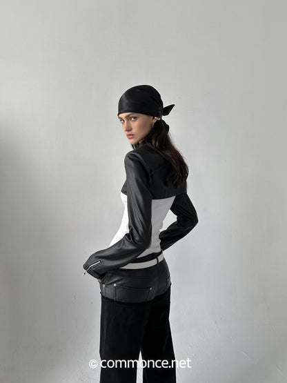 commonce net Dark Padded Shoulders Stand Collar Zipper Women&