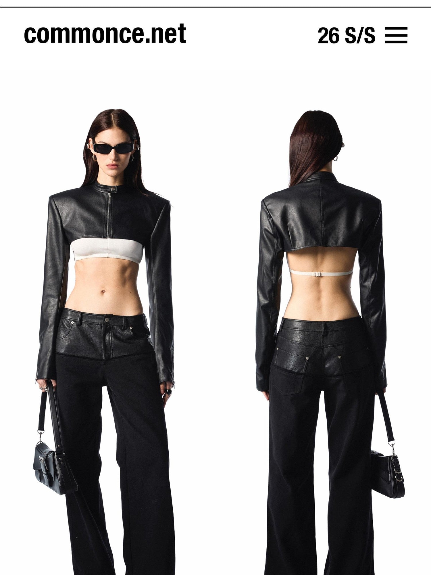 commonce net Dark Padded Shoulders Stand Collar Zipper Women&