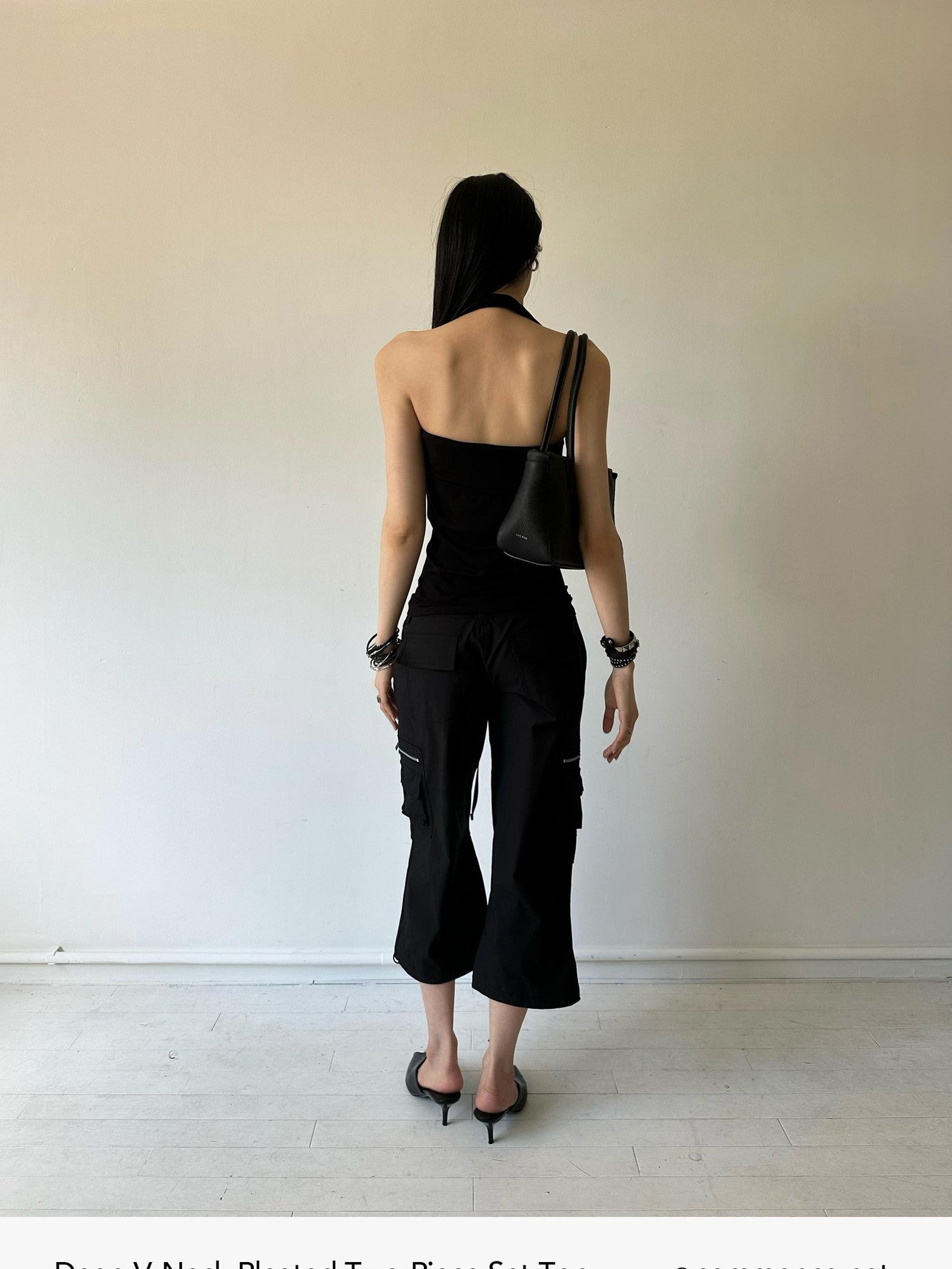 commonce net Deep V Ruched Backless Bandeau Two Piece Women&