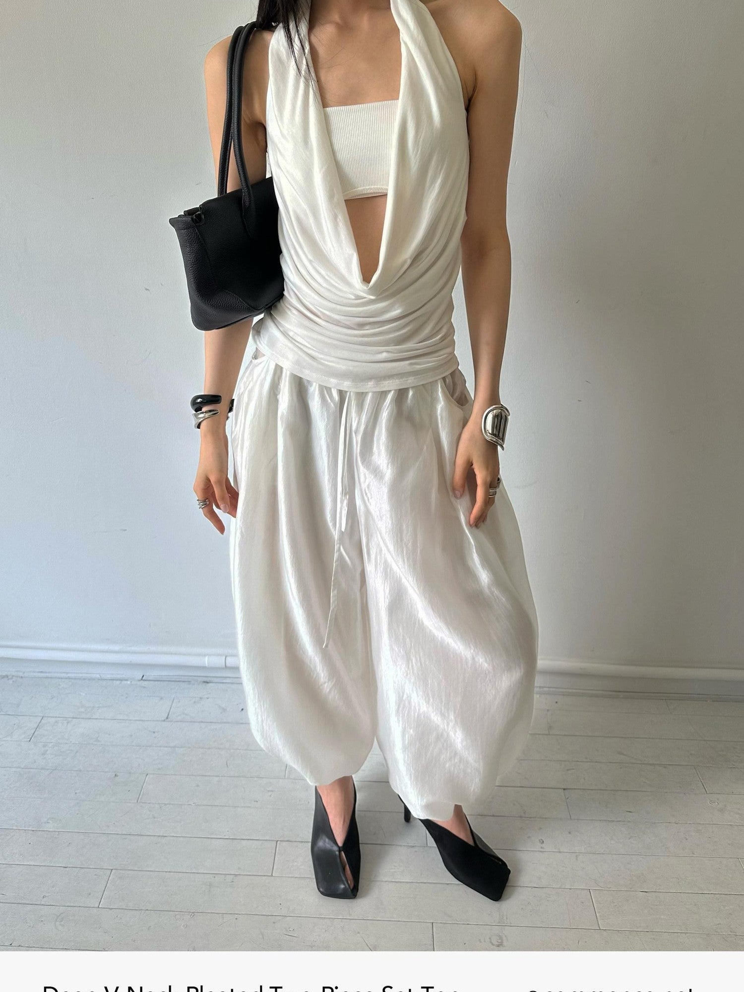 commonce net Deep V Ruched Backless Bandeau Two Piece Women&