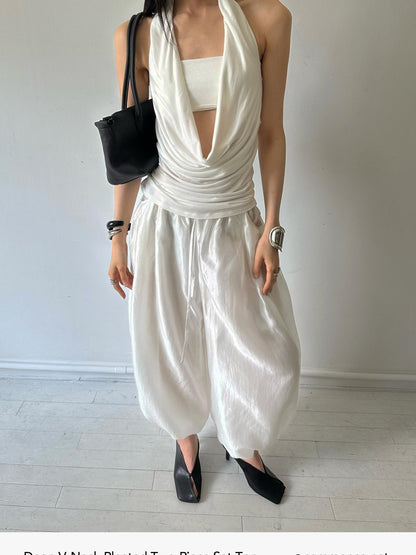 commonce net Deep V Ruched Backless Bandeau Two Piece Women&
