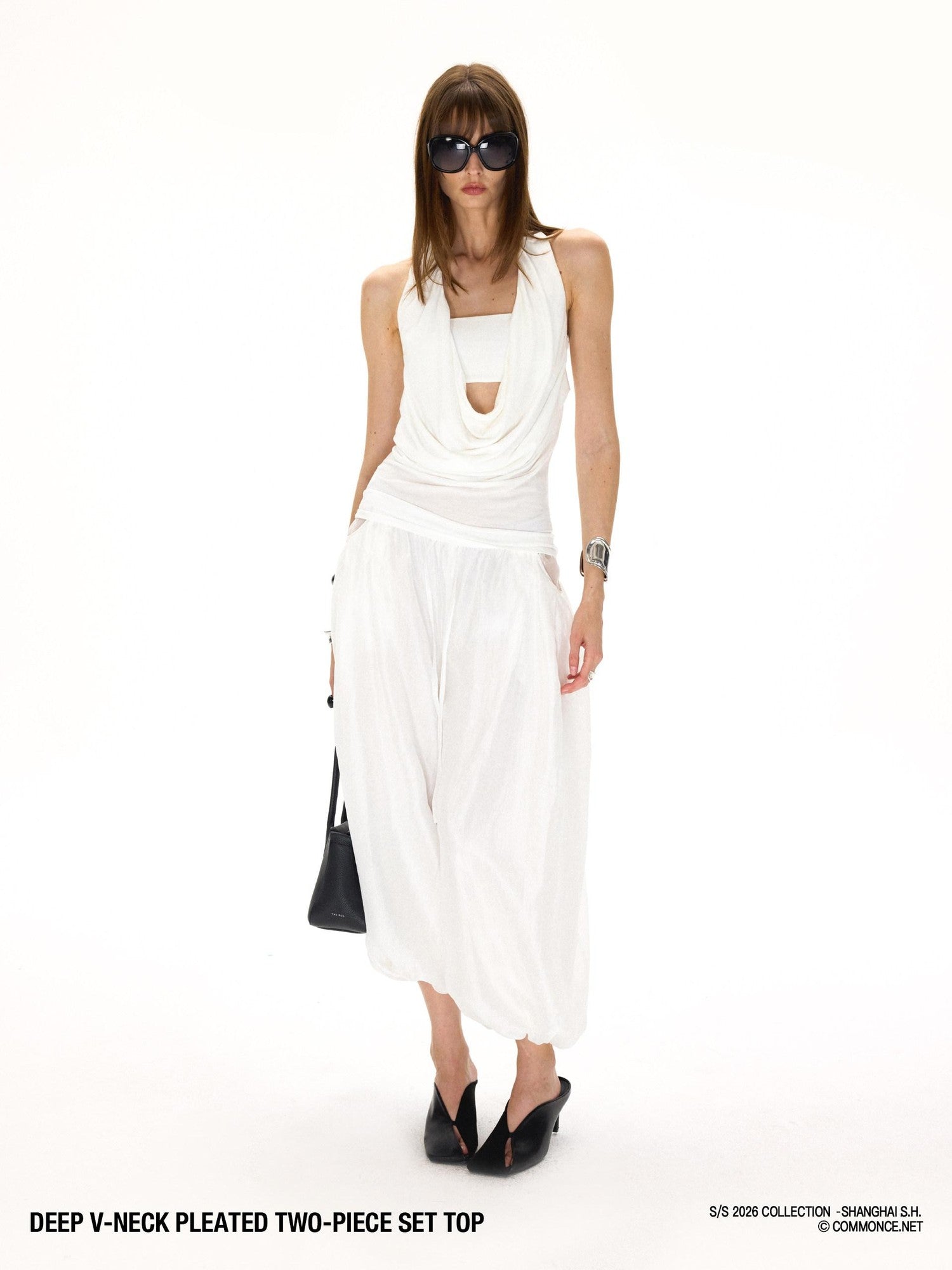 commonce net Deep V Ruched Backless Bandeau Two Piece Women&